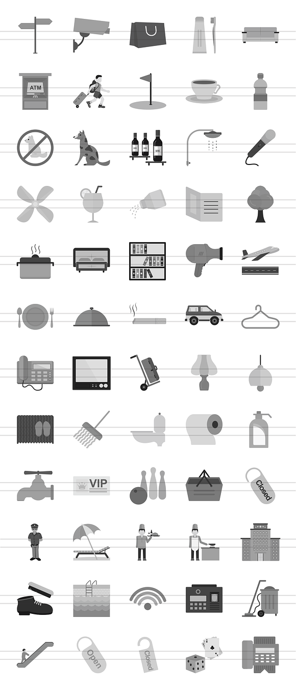 60 Hotel&Restaurant Greyscale Icons in Graphics - product preview 1