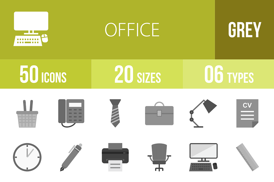 50 Office Greyscale Icons