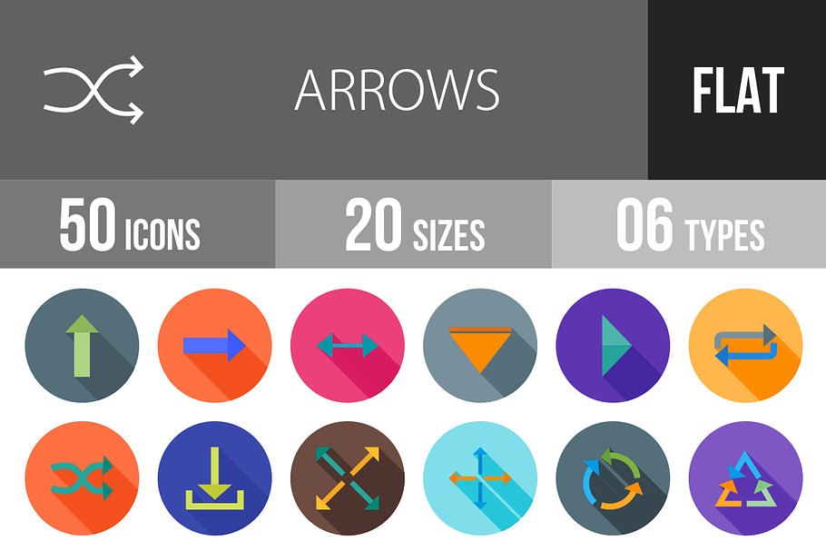 50 Arrows Flat Shadowed Icons