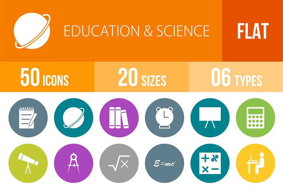 50 Education & Science Flat Round