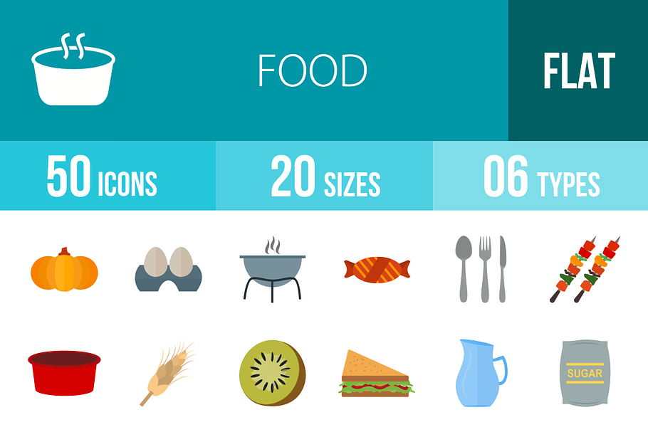 50 Food Flat Multicolor Icons in Icons - product preview 8