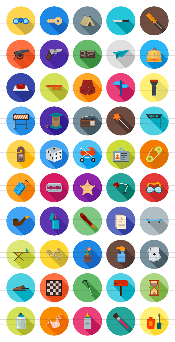50 Objects Flat Shadowed Icons in Graphics - product preview 1