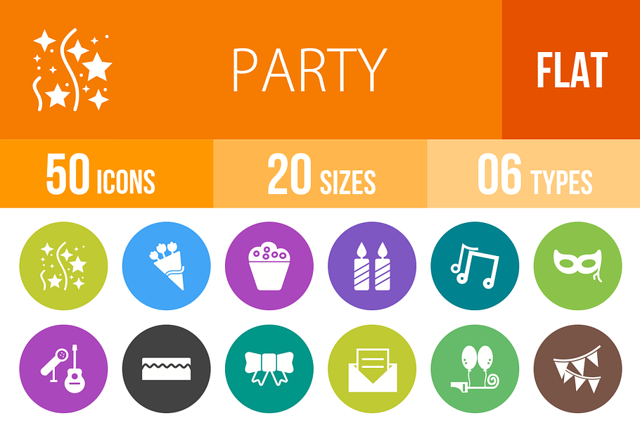 50 Party Flat Round Icons in Icons - product preview 8