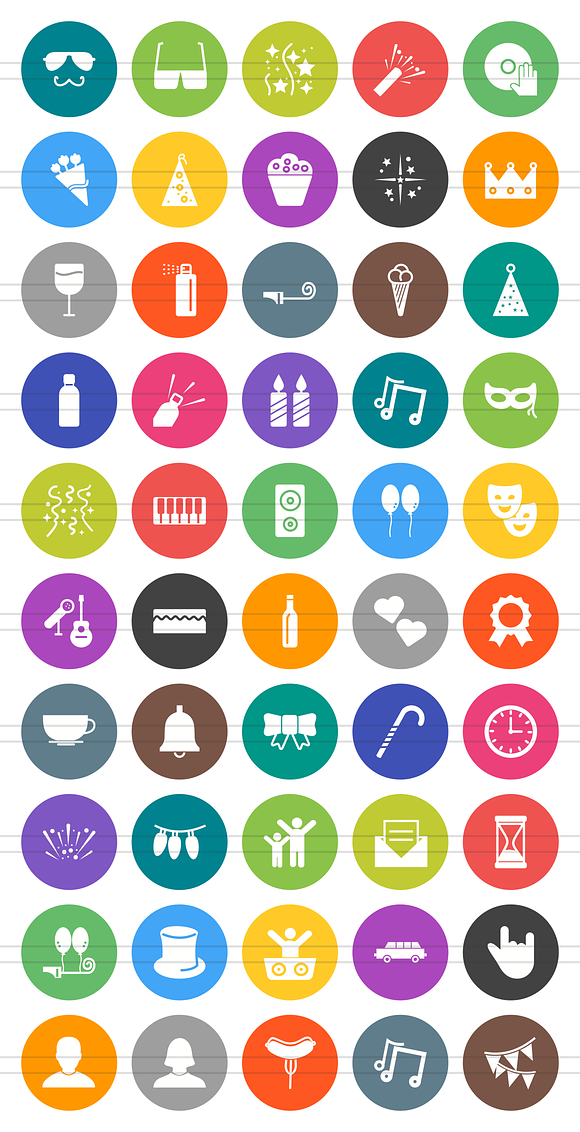50 Party Flat Round Icons in Icons - product preview 1