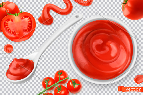 Ketchup, tomato. Pasta sauce, vector