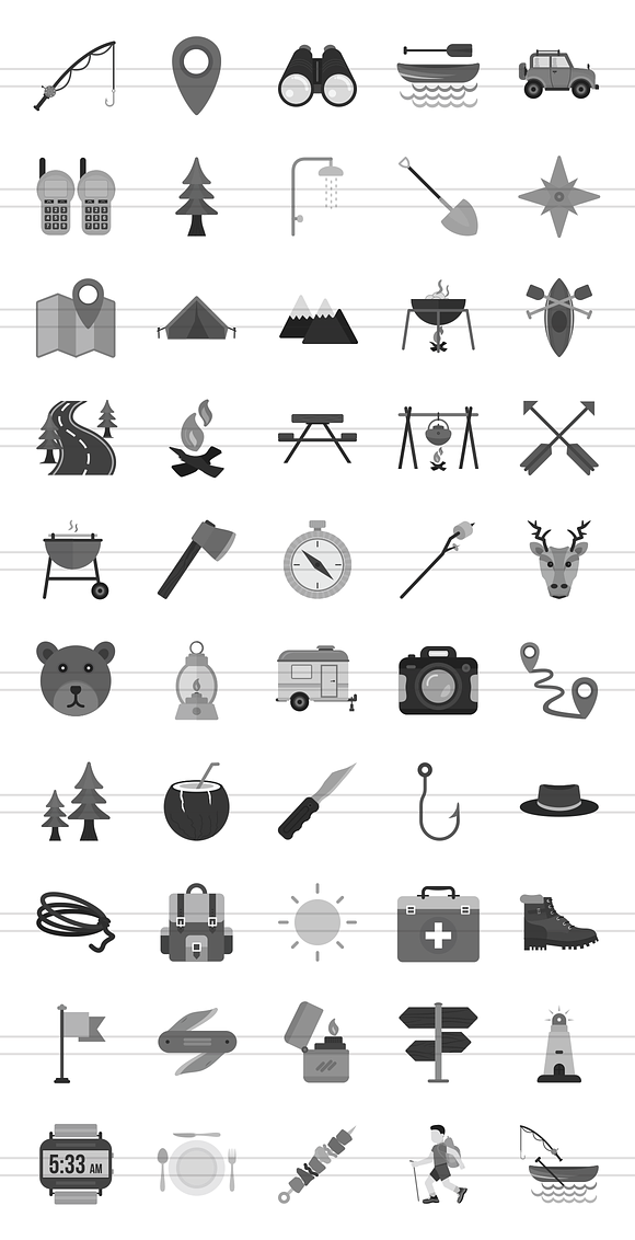50 Camping Greyscale Icons in Graphics - product preview 1
