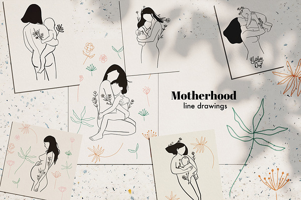 Motherhood line drawing bundle