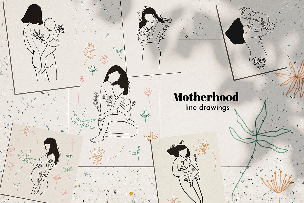 Motherhood line drawing bundle in Illustrations - product preview 8