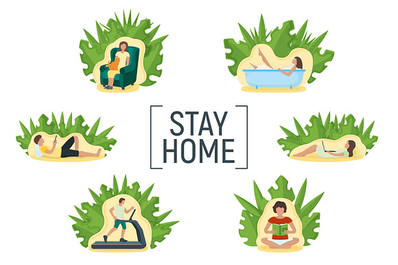 Set of people character stay home. in Illustrations - product preview 3