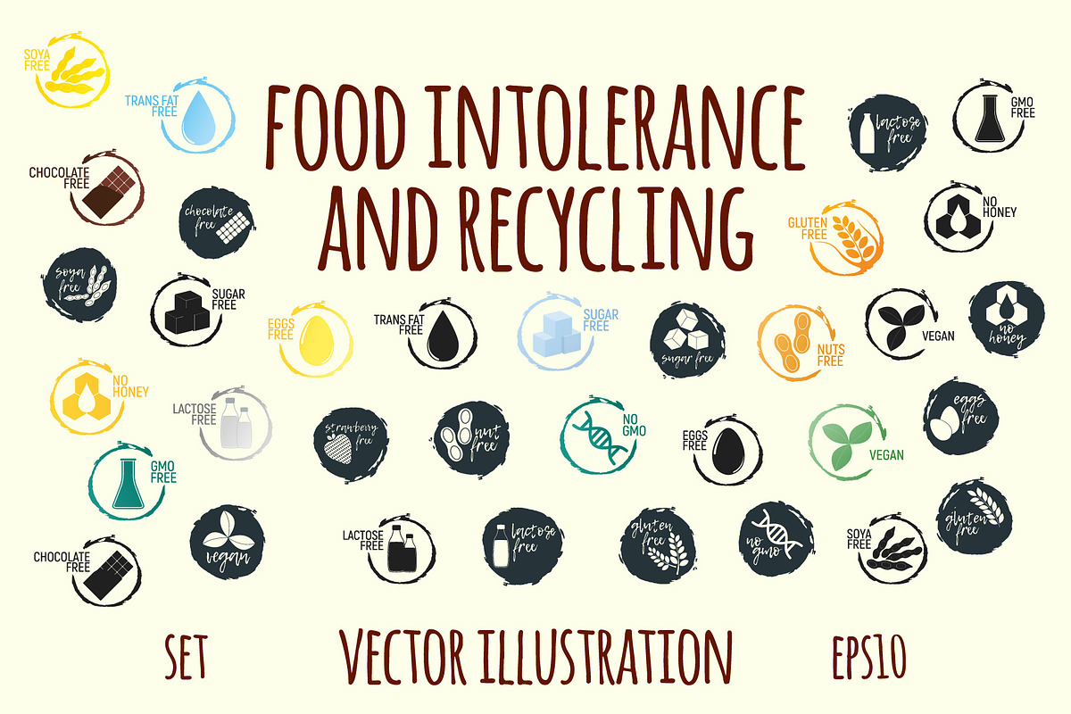 Allergen food icon + recycling label in Illustrations - product preview 8