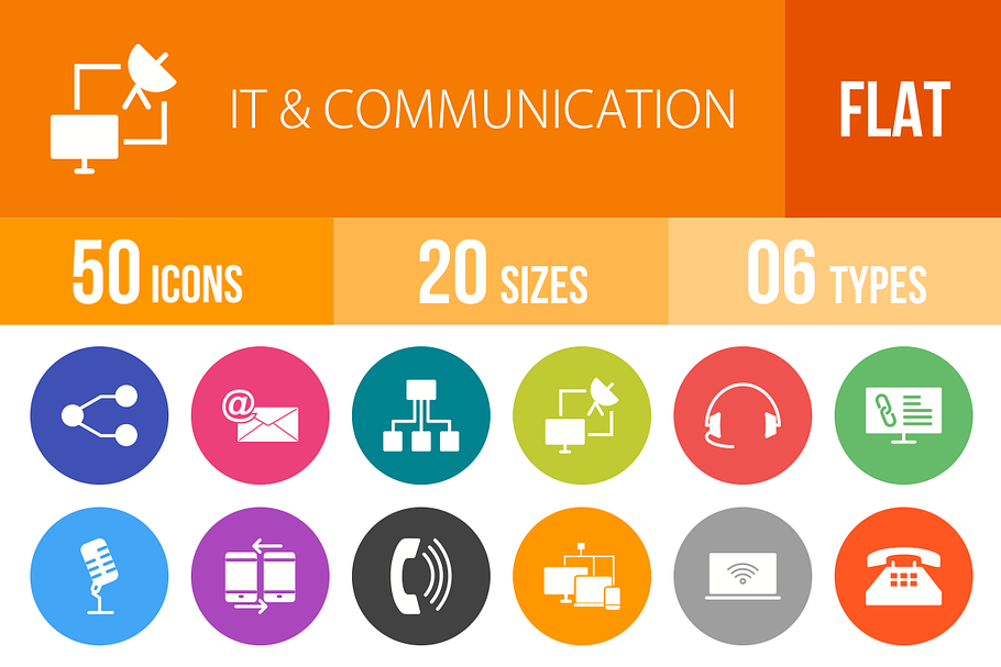 50 IT&Communication Flat Round Icons