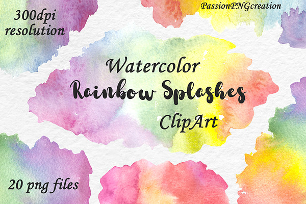 Watercolor Rainbow Splashes ClipArt