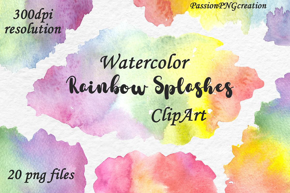 Watercolor Rainbow Splashes ClipArt in Illustrations - product preview 8