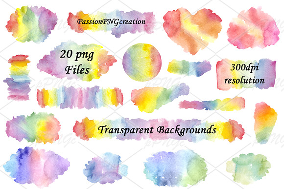 Watercolor Rainbow Splashes ClipArt in Illustrations - product preview 2