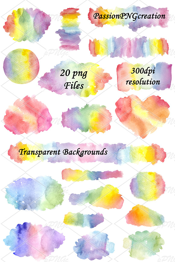 Watercolor Rainbow Splashes ClipArt in Illustrations - product preview 3