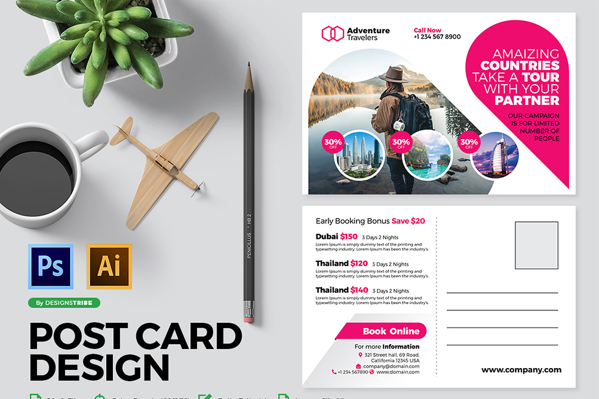 Travel Postcard Design Template in Postcard Templates - product preview 8