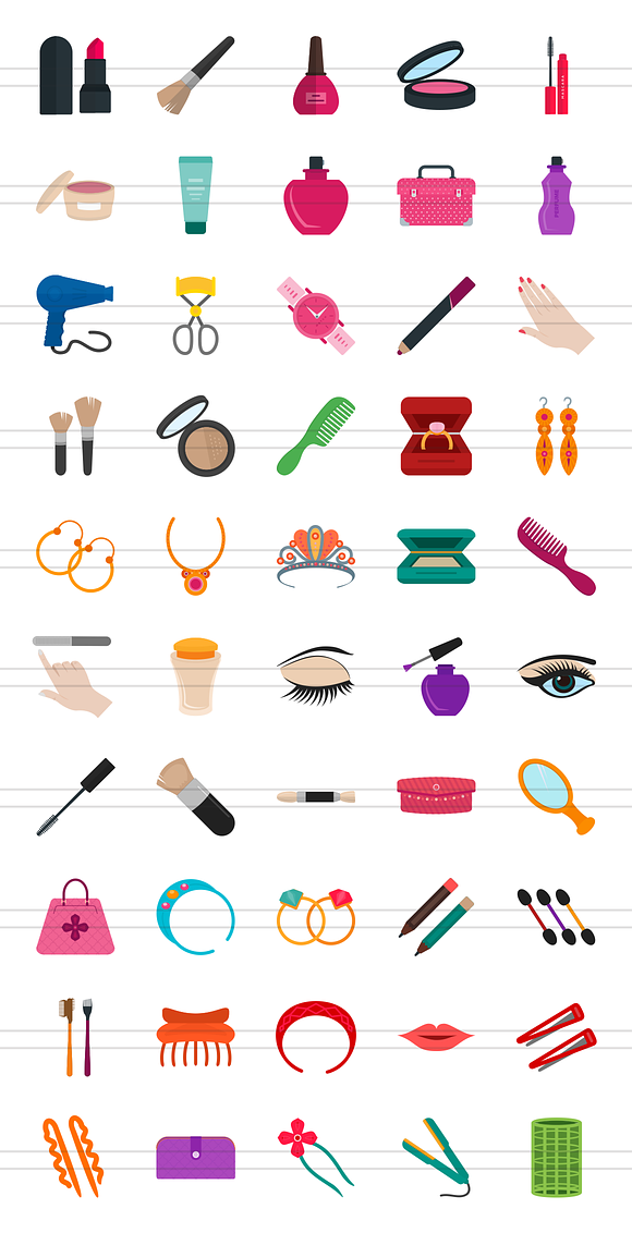 50 Makeup Flat Multicolor Icons in Icons - product preview 1