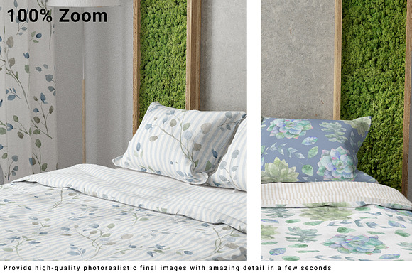 Bedding and Curtain Set in Print Mockups - product preview 3