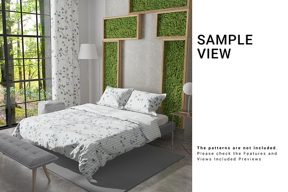 Bedding and Curtain Set in Print Mockups - product preview 4