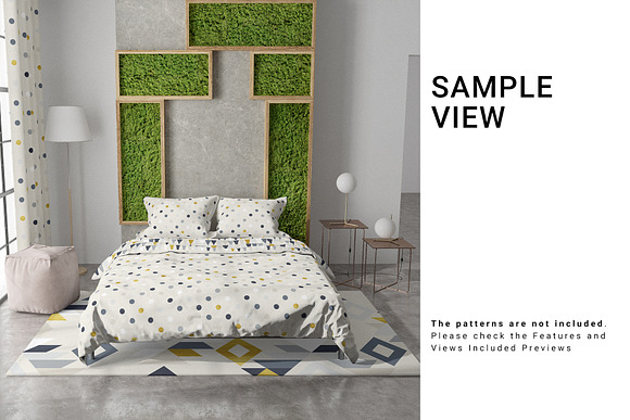 Bedding and Curtain Set in Print Mockups - product preview 5