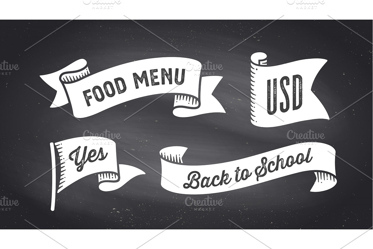 Ribbon Banner. Set of black and in Illustrations - product preview 8