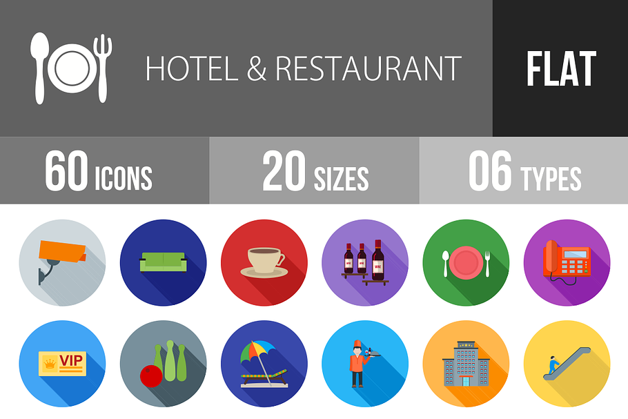 60 Hotel & Restaurant Flat Shadowed in Graphics - product preview 8