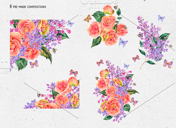 Watercolor Lilac&Begonia Clipart in Illustrations - product preview 2