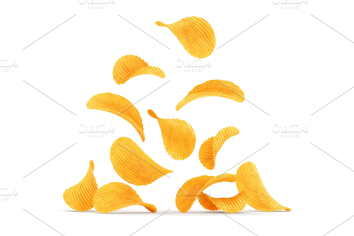 Grooved potato chips falling down. in Illustrations - product preview 8