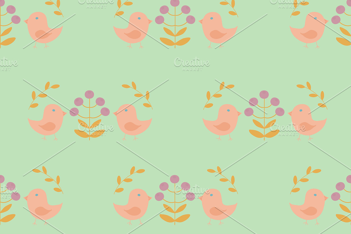 Seamless pattern with birds, flowers in Illustrations - product preview 8