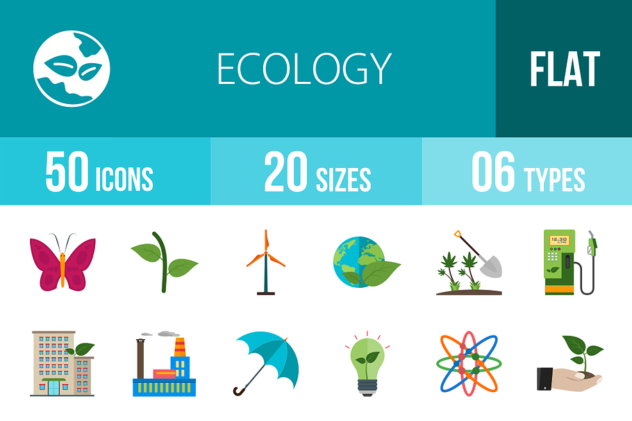 50 Ecology Flat Multicolor Icons