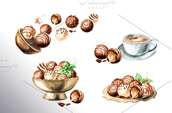 Chocolate. Watercolor collection in Illustrations - product preview 3