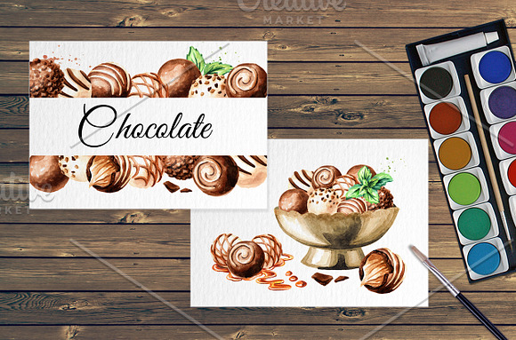 Chocolate. Watercolor collection in Illustrations - product preview 5