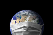 The sick planet earth wearing a mask