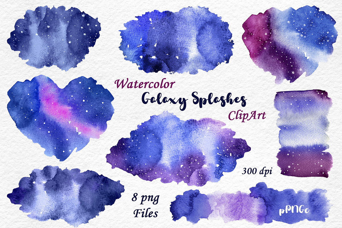 Watercolor galaxy splashes clipart in Illustrations - product preview 8
