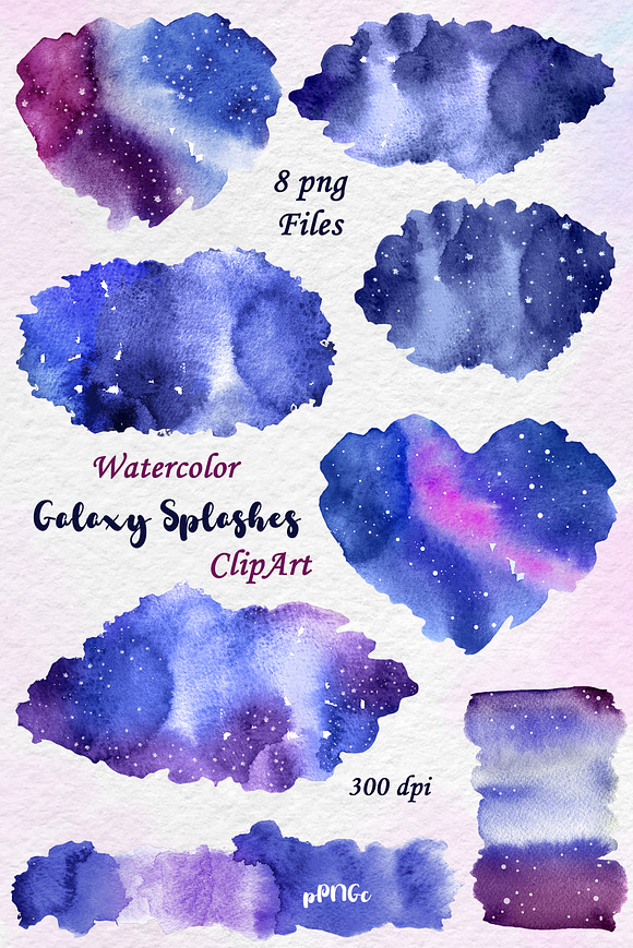 Watercolor galaxy splashes clipart in Illustrations - product preview 4