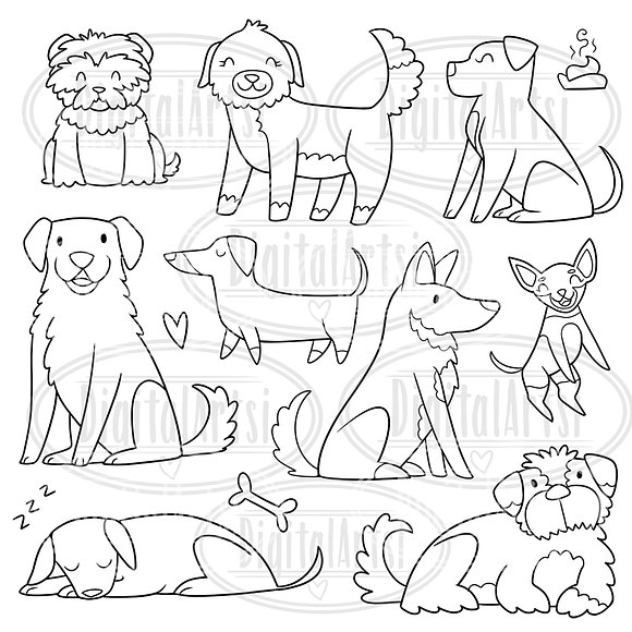 Lineart Dogs Stamps Clipart in Illustrations - product preview 1