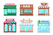 Store and shop buildings flat icons
