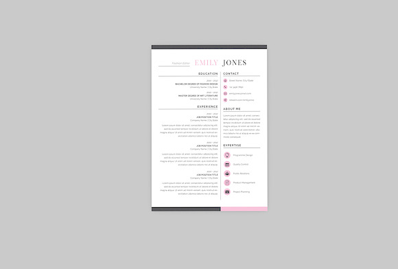 Emily Fashion Resume Designer in Resume Templates - product preview 3