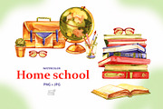 Watercolor home school cliparts