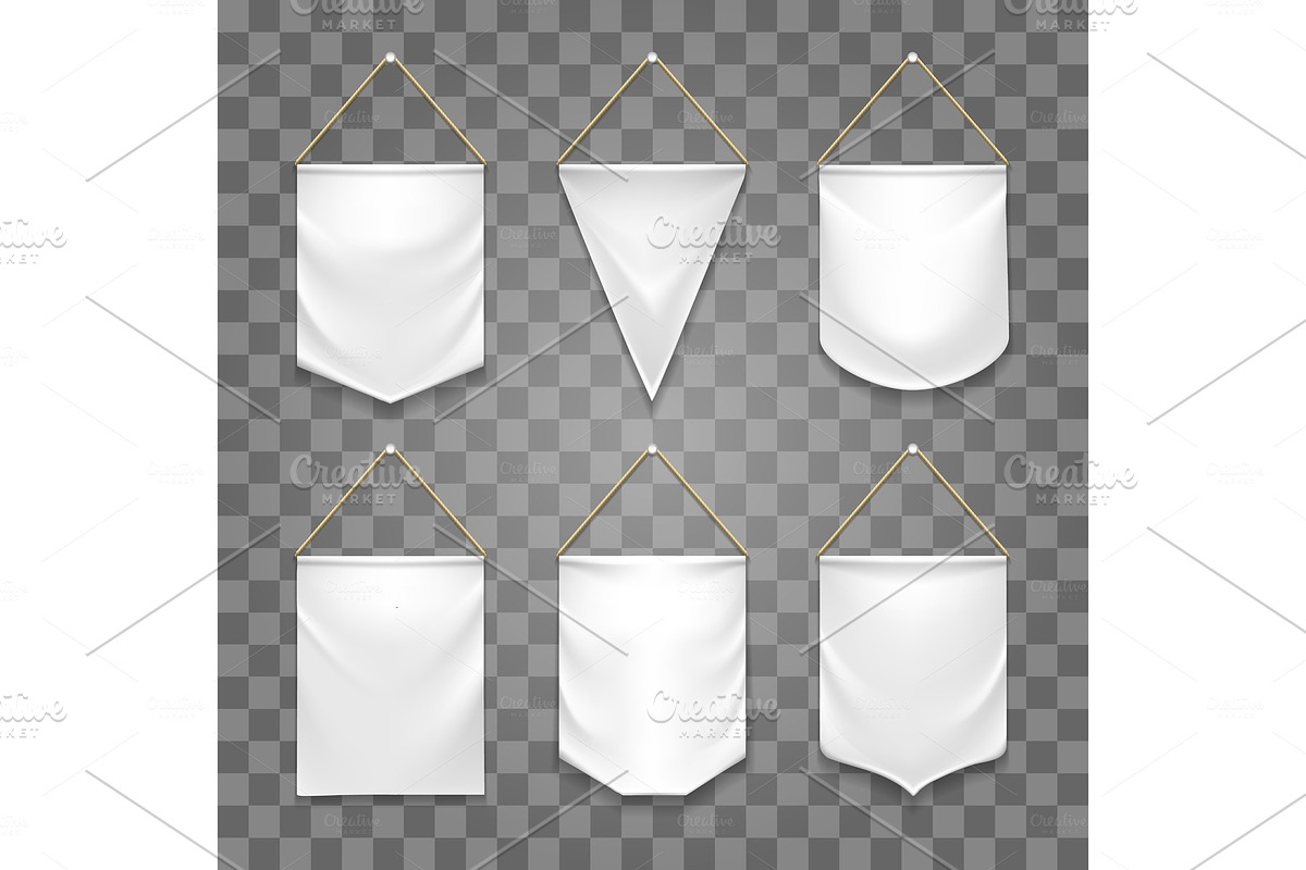 Blank white pennant set in Illustrations - product preview 8