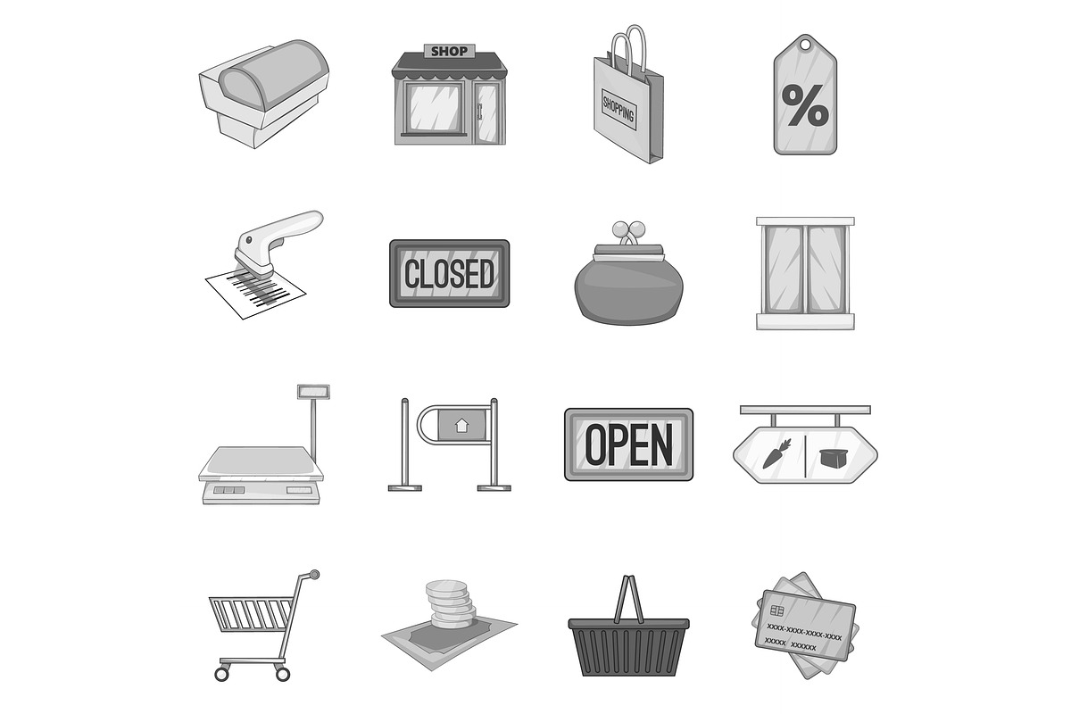 Supermarket icons set in Illustrations - product preview 8