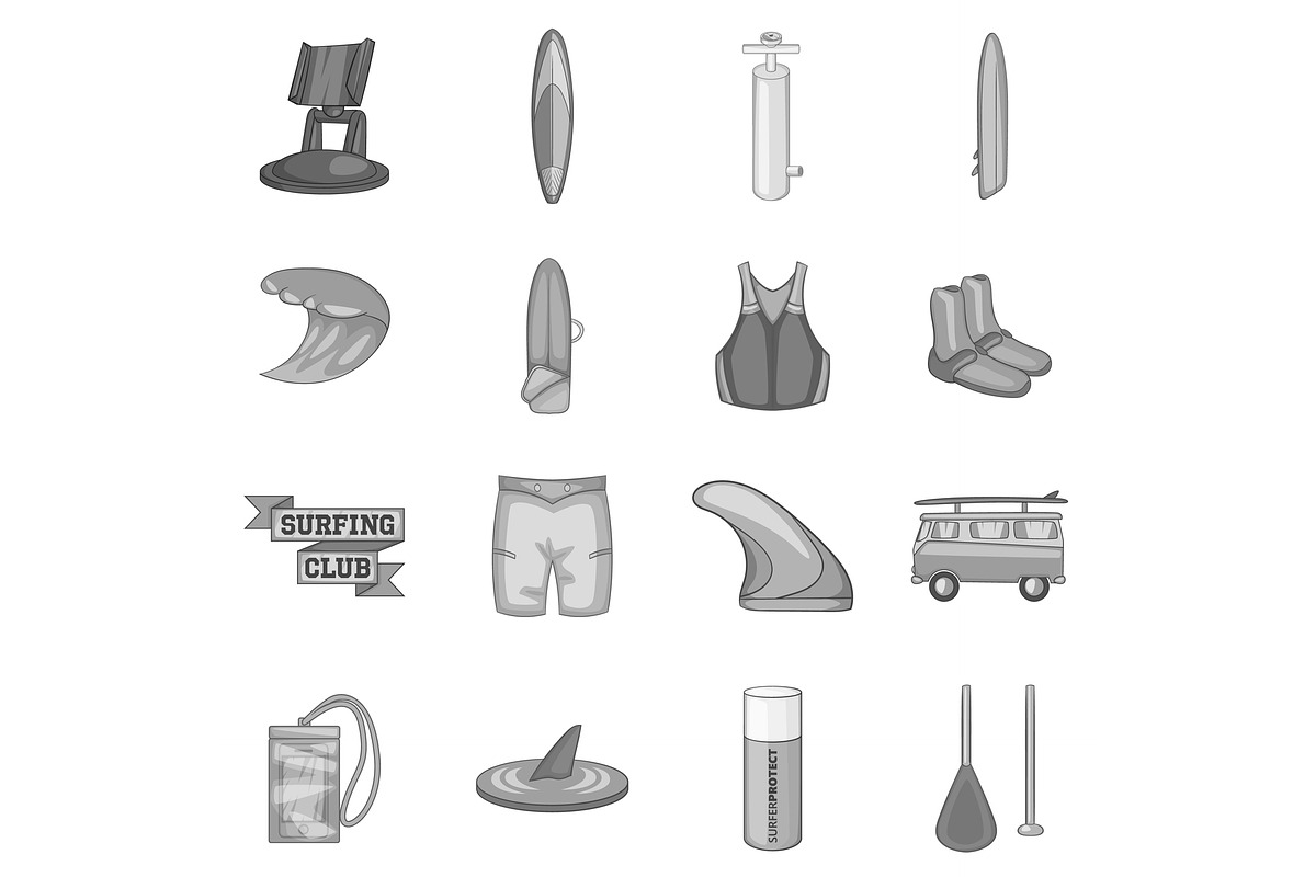 Surfing icons set in Illustrations - product preview 8