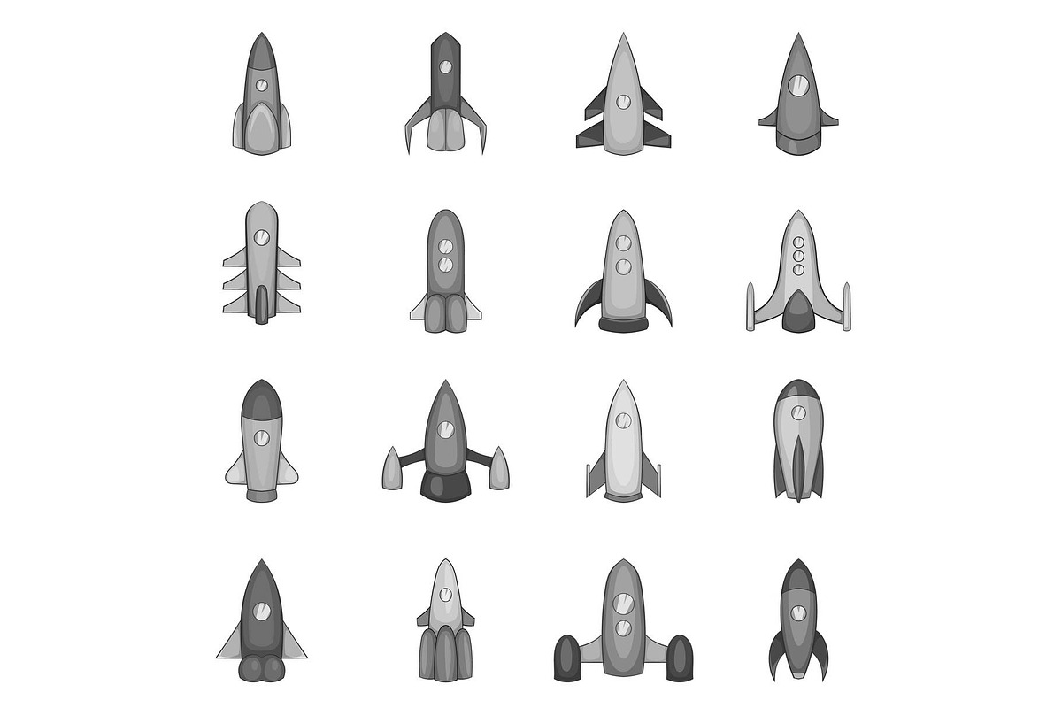 Rockets icons set, monochrome style in Illustrations - product preview 8