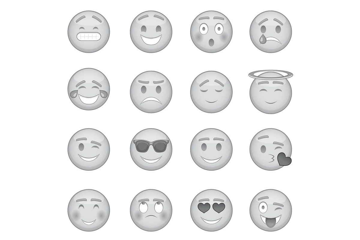 Smiles icons set, monochrome style in Illustrations - product preview 8