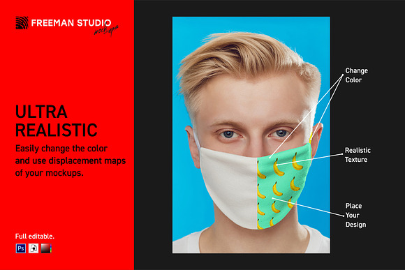 Medical Mask Mock-Up Set in Mockup Templates - product preview 2