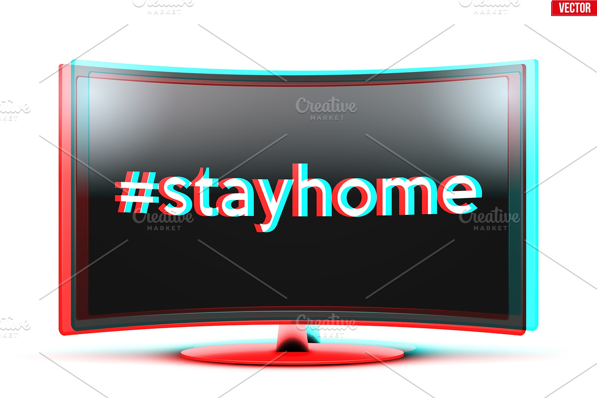 Widescreen tv monitor with stayhome in Illustrations - product preview 8