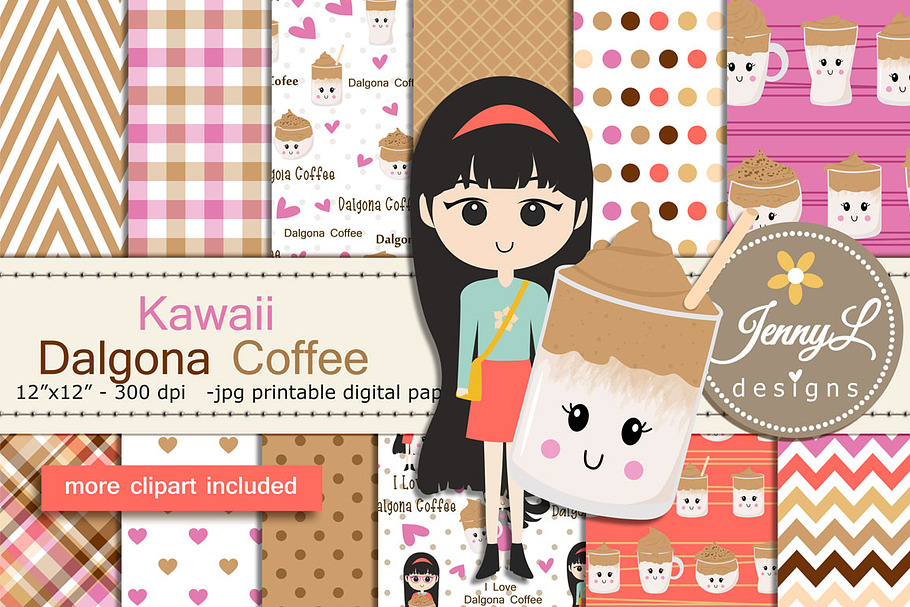 Kawaii Dalgona Coffee Digital Papers in Patterns - product preview 8