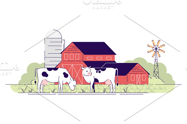 Dairy farm flat vector illustration