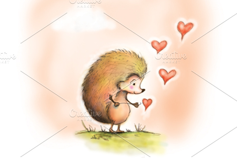 Hedgehog & Love Hearts Illustration