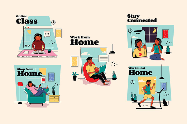 Family At Home Graphic Illustration